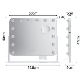SIRHONA Miroir rotatif à 360° 50x40cm avec 14 ampoules LED Miroir Hollywood 3 couleurs luminosité réglable