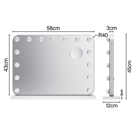 SIRHONA Miroir Mural Miroir Maquillage 58x43cm avec lumière RGB et ampoule LED Miroir Hollywood 3 couleurs - SIRHONA