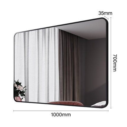 SIRHONA Miroir de maquillage 1000 x 700 x 35 mm, cadre noir, miroir carré mural - SIRHONA
