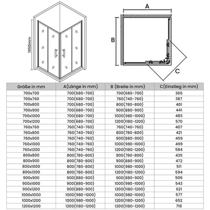 Cabine de douche, à entrée d'angle avec cadre en aluminium et verre trempé de sécurité de 6 mm - SIRHONA