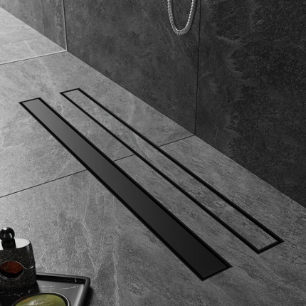 SIRHONA Caniveau Douche Noir Italienne 60~90cm à carreler, Siphon de Sol Douche Modèle 2 en 1, Acier Inoxydable - SIRHONA