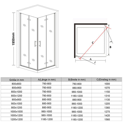 Cabine de douche accès d'angle avec porte bi-pliage 180º NANO verre hauteur 195cm - SIRHONA