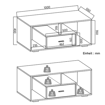 Table basse avec tiroirs de rangement et éclairage LED réglable Disponible en 12 couleurs Blanc 55 x 100 x 40 cm - SIRHONA