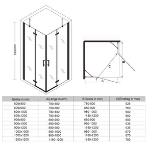 Cabine de douche accès d'angle Verre de sécurité 6mm Cadre en aluminium Hauteur 195cm noir - SIRHONA