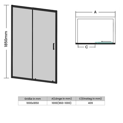 Portes de douche Paroi de douche coulissante avec cadre noir, taille 100/110/120cm hauter 185cm - SIRHONA