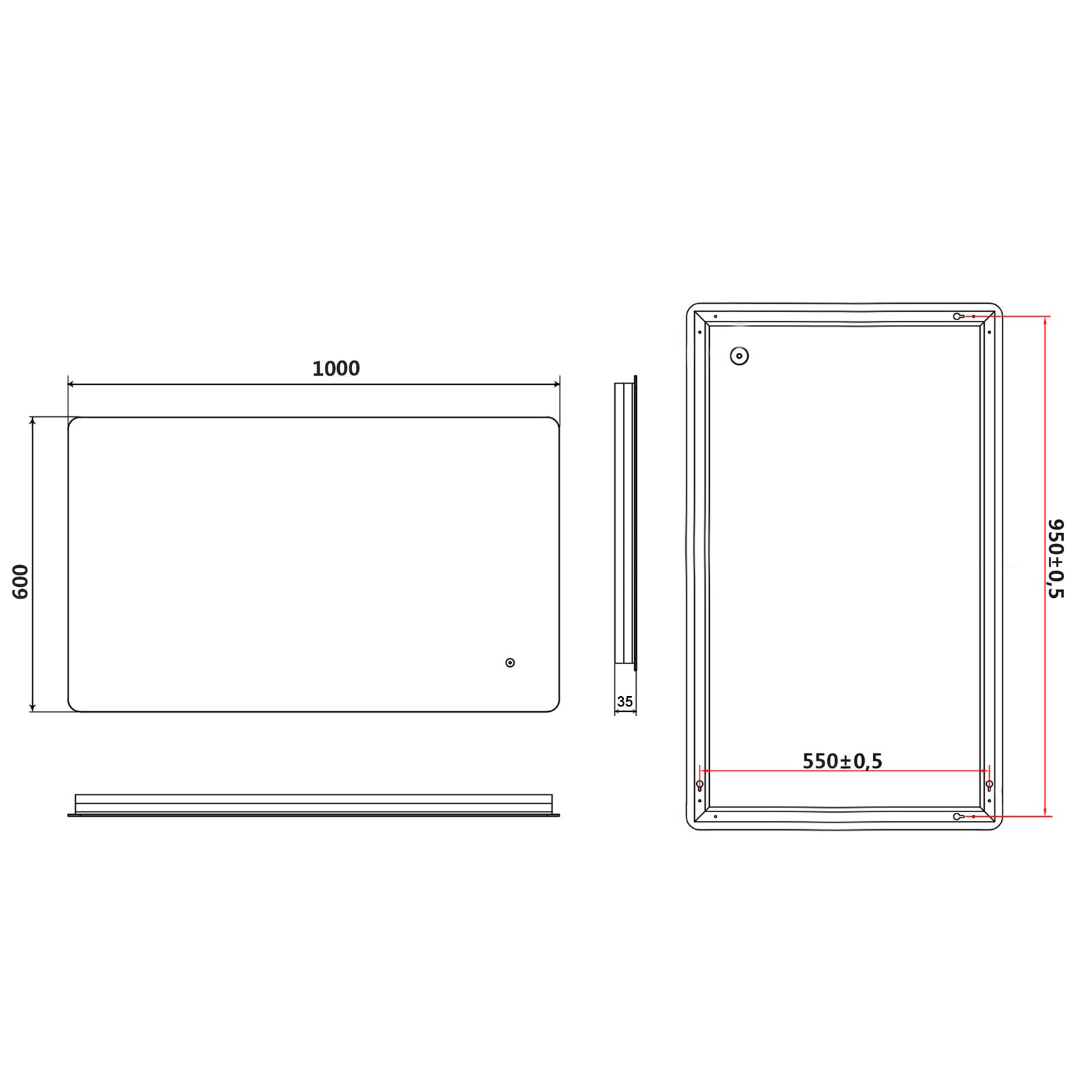 SIRHONA Miroir LED Miroir de salle de bain avec éclairage Interrupteur tactile 100x60cm - SIRHONA