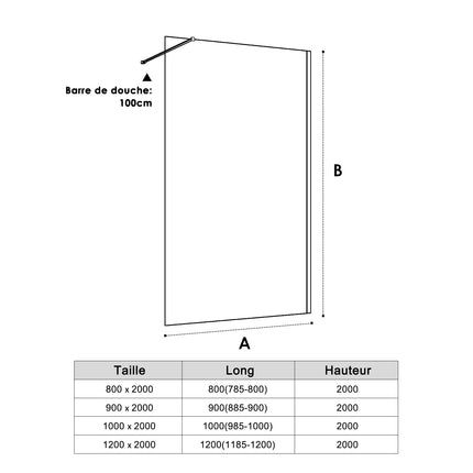 SIRHONA Paroi de douche italienne 70-120 cm x 200 cm, 8 mm verre Nano transparent - SIRHONA