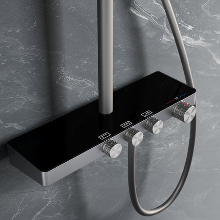 Colonne de Douche Thermostatique 38°C avec Pommeau de Douche, 3 Sorties d'Eau, Réglable en Hauteur, Gris Pistolet - SIRHONA