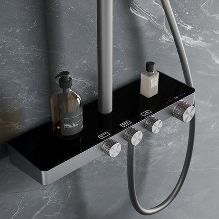 Colonne de Douche Thermostatique 38°C avec Pommeau de Douche, 3 Sorties d'Eau, Réglable en Hauteur, Gris Pistolet - SIRHONA
