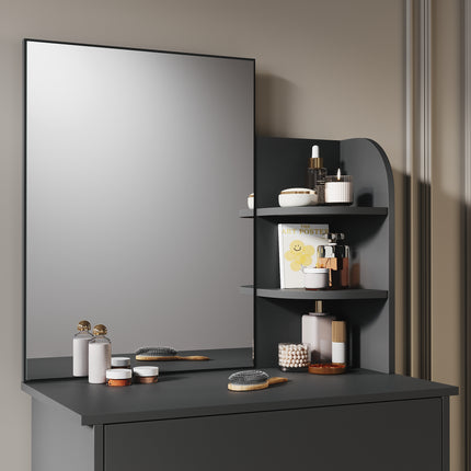 SIRHONA Coiffeuse avec Miroir, Table de Maquillage avec Grands Tiroirs et étagères de rangement, Noir 70x40x140cm - SIRHONA
