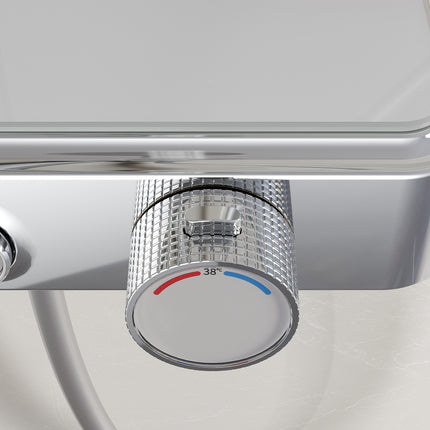 Colonne de Douche avec Thermostat à Verrouillage de Sécurité, 3 Modes et Double Tête à Bouton, Acier Inoxydable Chromé - SIRHONA