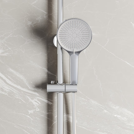 Colonne de Douche avec Thermostat à Verrouillage de Sécurité, 3 Modes et Double Tête à Bouton, Acier Inoxydable Chromé - SIRHONA