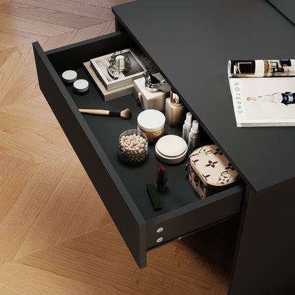 SIRHONA Coiffeuse avec Miroir, Table de Maquillage avec Grands Tiroirs et étagères de rangement, Noir 70x40x140cm - SIRHONA