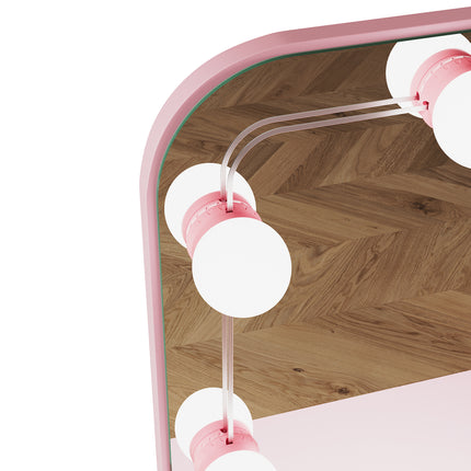 SIRHONA Coiffeuse avec Miroir, Table de maquillage avec 1 tiroir et 3 Compartiments Ouverts, Table de vanité, Style Moderne, poudré + 10 Ampoules LED (3 couleurs) - SIRHONA