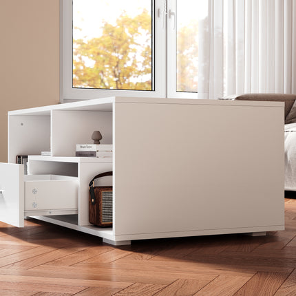 Table basse avec tiroirs de rangement et éclairage LED réglable Disponible en 12 couleurs Blanc 55 x 100 x 40 cm - SIRHONA