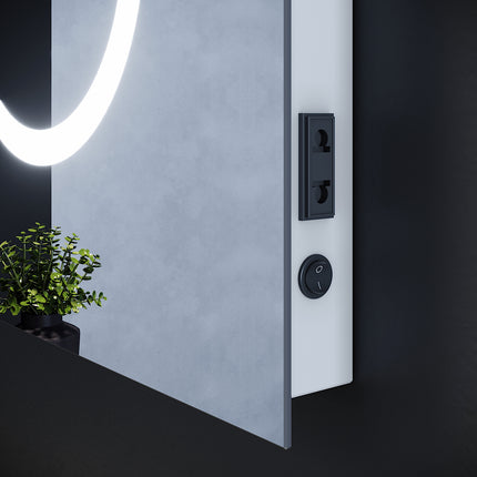 SIRHONA Miroir led 50x70 CM Miroir de salle de bains avec éclairage LED Miroir Cosmétiques Mural Lumière Illumination avec Prise Rasoir Bouton de commutation - SIRHONA