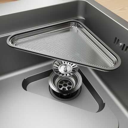 Évier de cuisine en acier inoxydable 304 SUS à 1 cuve, évier encastrable à une cuve avec égouttoir, crépine triangulaire, Argent, 70 × 48 cm - SIRHONA