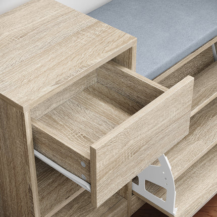 SIRHONA Banc à chaussures avec sièges, Deux compartiments ouverts, avec 1 abattant, avec tiroir, Petite armoire à chaussures 94.5x30x57cm - SIRHONA