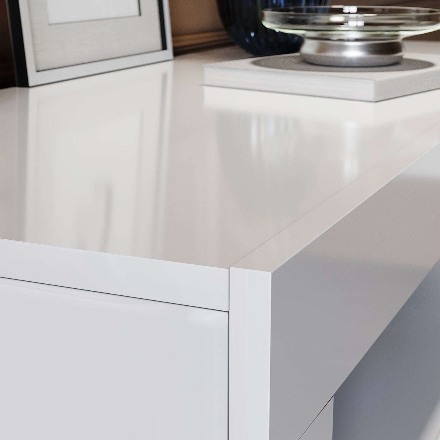 Commode Sideboard avec éclairage LED brillant Meuble de  Armoire de salon, blanc