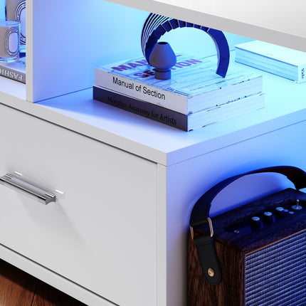 Table basse avec tiroirs de rangement et éclairage LED réglable Disponible en 12 couleurs Blanc 55 x 100 x 40 cm - SIRHONA