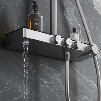 Colonne de Douche Thermostatique 38°C avec Pommeau de Douche, 3 Sorties d'Eau, Réglable en Hauteur, Gris Pistolet - SIRHONA