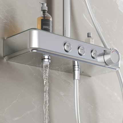 Colonne de Douche avec Thermostat à Verrouillage de Sécurité, 3 Modes et Double Tête à Bouton, Acier Inoxydable Chromé - SIRHONA