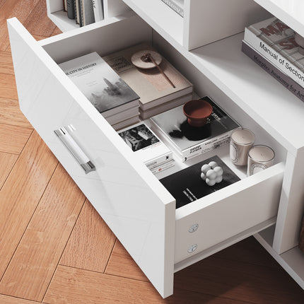 Table basse avec tiroirs de rangement et éclairage LED réglable Disponible en 12 couleurs Blanc 55 x 100 x 40 cm - SIRHONA