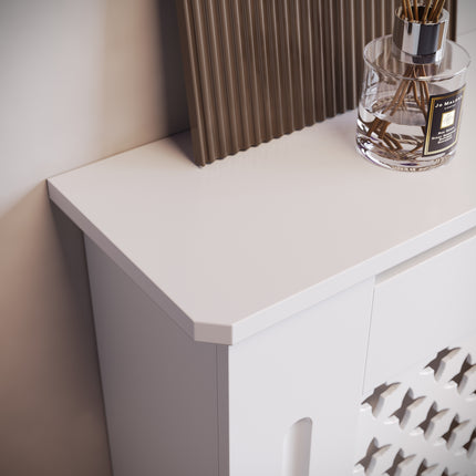 SIRHONA Habillage de radiateur en bois Grille croisée 112x19x81.5cm Blanc - SIRHONA