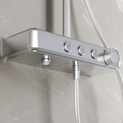 Colonne de Douche avec Thermostat à Verrouillage de Sécurité, 3 Modes et Double Tête à Bouton, Acier Inoxydable Chromé - SIRHONA