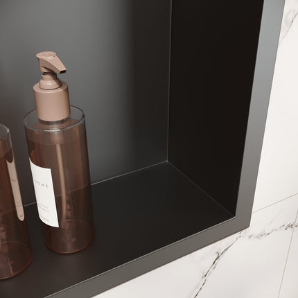 Niche murale de douche en acier inoxydable, niche de douche encastrée, étagère unique de stockage pour salle de bains, pas de carrelage nécessaire, 90 x 30 x 10 cm, noir - SIRHONA