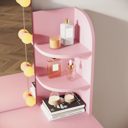 SIRHONA Coiffeuse avec Miroir, Table de maquillage avec 1 tiroir et 3 Compartiments Ouverts, Table de vanité, Style Moderne, poudré + 10 Ampoules LED (3 couleurs) - SIRHONA