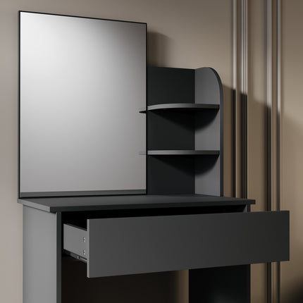 SIRHONA Coiffeuse avec Miroir, Table de Maquillage avec Grands Tiroirs et étagères de rangement, Noir 70x40x140cm - SIRHONA