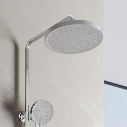 Colonne de Douche avec Thermostat à Verrouillage de Sécurité, 3 Modes et Double Tête à Bouton, Acier Inoxydable Chromé - SIRHONA
