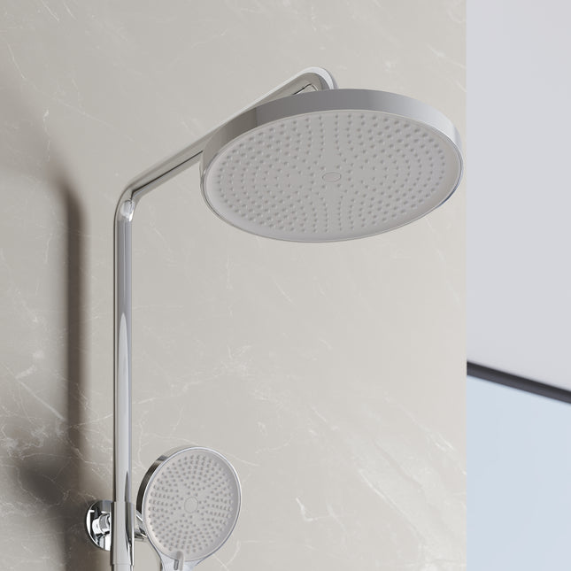 Colonne de Douche avec Thermostat à Verrouillage de Sécurité, 3 Modes et Double Tête à Bouton, Acier Inoxydable Chromé - SIRHONA