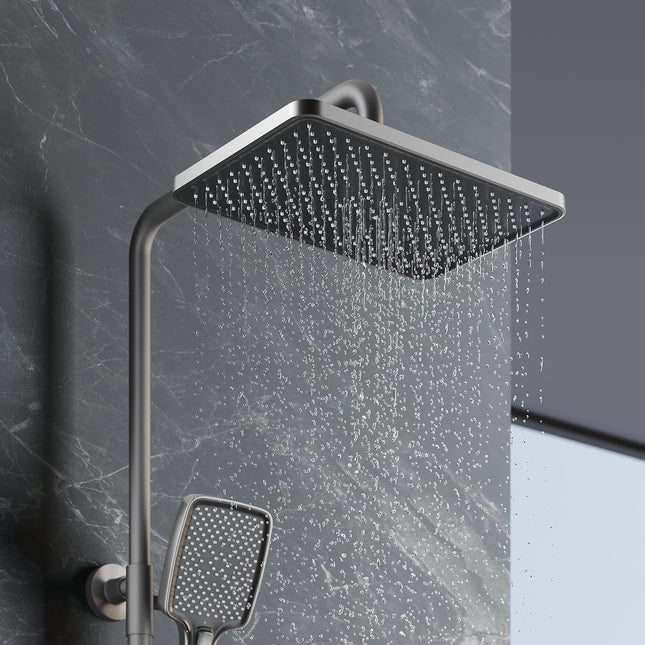 Colonne de Douche Thermostatique 38°C avec Pommeau de Douche, 3 Sorties d'Eau, Réglable en Hauteur, Gris Pistolet - SIRHONA