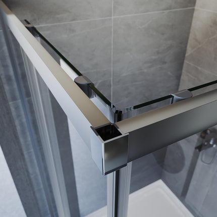 Cabine de douche, à entrée d'angle avec cadre en aluminium et verre trempé de sécurité de 6 mm - SIRHONA