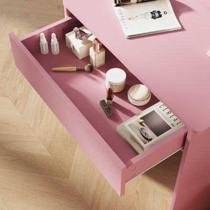 SIRHONA Coiffeuse avec Miroir, Table de maquillage avec 1 tiroir et 3 Compartiments Ouverts, Table de vanité, Style Moderne, poudré + 10 Ampoules LED (3 couleurs) - SIRHONA