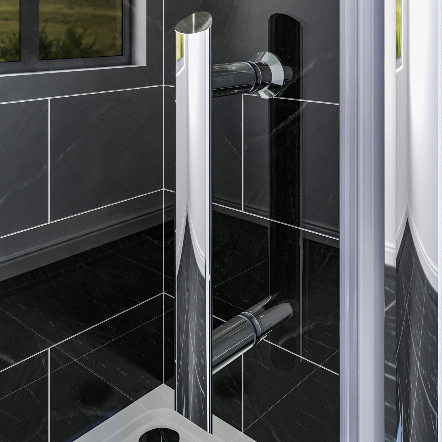 SIRHONA Paroi de douche pivotante, Porte de douche semi-sans cadre en chrome extensible, Cabine de douche avec étagère verre - SIRHONA