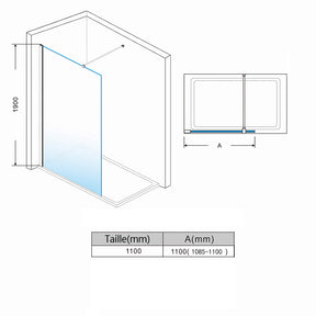 SIRHONA Paroi de douche à l'italienne transparent 110x200 cm Walk-In Cloison de douche transparent avec 8mm verre NANO et barre de fixation 100 cm - SIRHONA