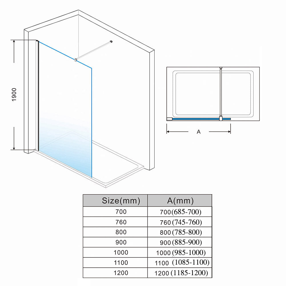 SIRHONA Paroi de douche italienne 70-120 cm x 200 cm, 8 mm verre Nano transparent