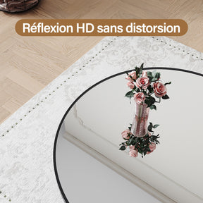 SIRHONA Miroir de maquillage avec cadre noir 800 x 800 x 35 mm, miroir rond mural