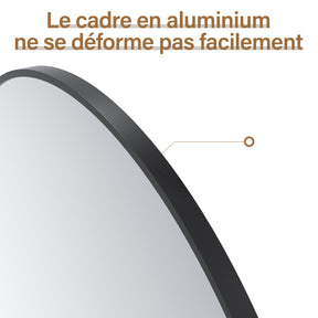 SIRHONA Miroir de maquillage avec cadre noir 800 x 800 x 35 mm, miroir rond mural