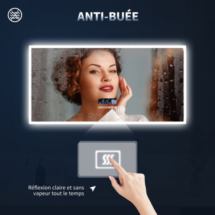 SIRHONA 100x70cm LED Miroir Salle de Bains avec éclairage Cosmétiques Mural Lumière Illumination avec Commande par Effleurement/Anti-buée - SIRHONA