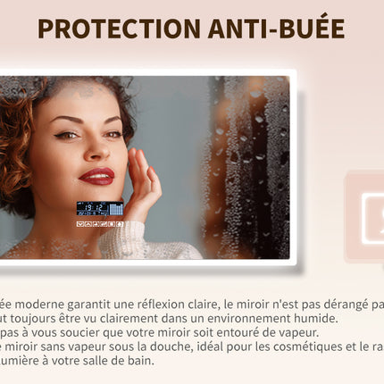 SIRHONA Miroir de Salle de Bain 70 x 50 cm Éclairage LED Miroir de Salle de Bains Rétro-éclairage Avec fiche et Anti-buée Tactile - SIRHONA