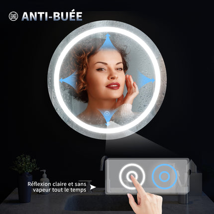 SIRHONA 60-80cm Miroir de Salle de Bain à LED Rond Anti-buée avec éclairage intégré Blanc Froid Miroir Rond Mural - SIRHONA