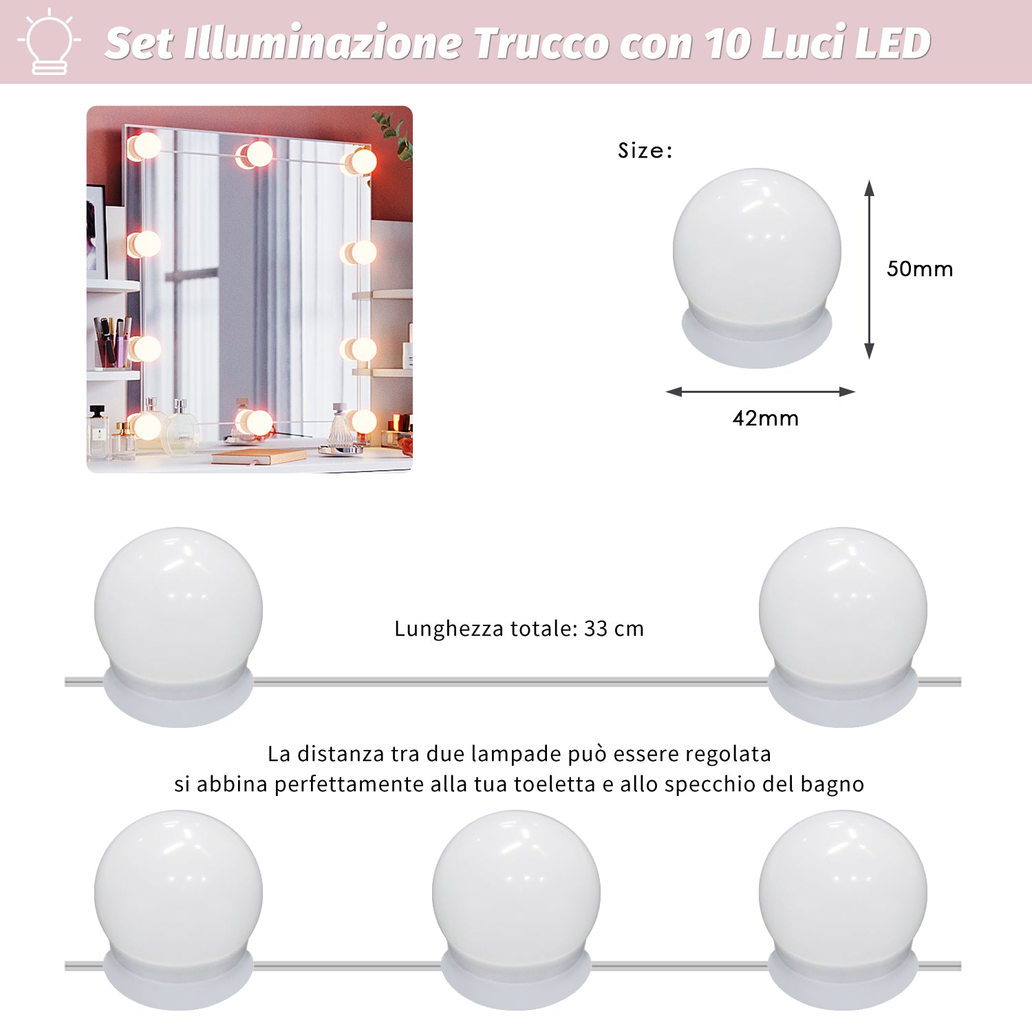 SIRHONA Miroir de courtoisie hollywoodien avec 10 ampoules LED à interrupteur dimmable USB blanc Miroir de courtoisie hollywoodien pour la chambre à coucher - SIRHONA