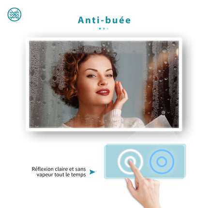 SIRHONA Miroir de salle de bains LED 1000x600x35mm - Miroir mural cosmétique - Trois températures de couleur - Anti-buée avec réglage de l'heure - SIRHONA