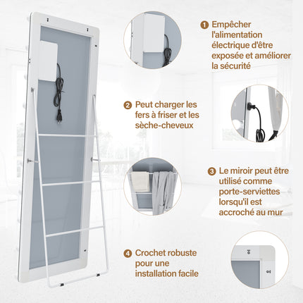 SIRHONA Miroir sur pied LED miroir pleine longueur 1600 x 600 x 35 mm - SIRHONA