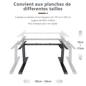 Bureau Électrique Réglable - 3 Étages  Contrôle de Mémoire  Moteur Unique  Capacité de Charge 100kg Noir SIRHONA - SIRHONA