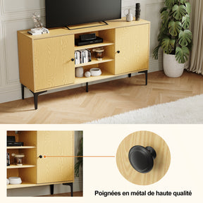 SIRHONA Meuble TV Support télévision Meuble TV style moderne avec porte battante meuble TV couleur imitation bois 140x35x70 cm - SIRHONA